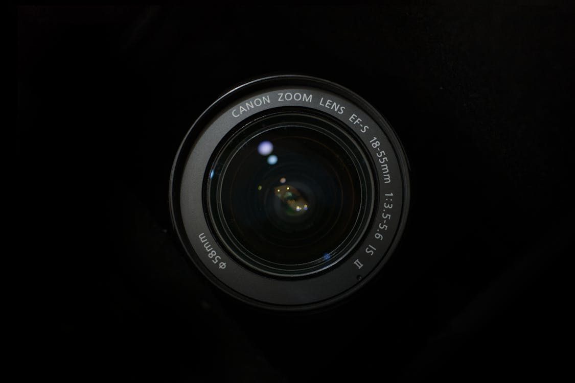 Front-Shot of a Camera Lens Surrounded by Darkness